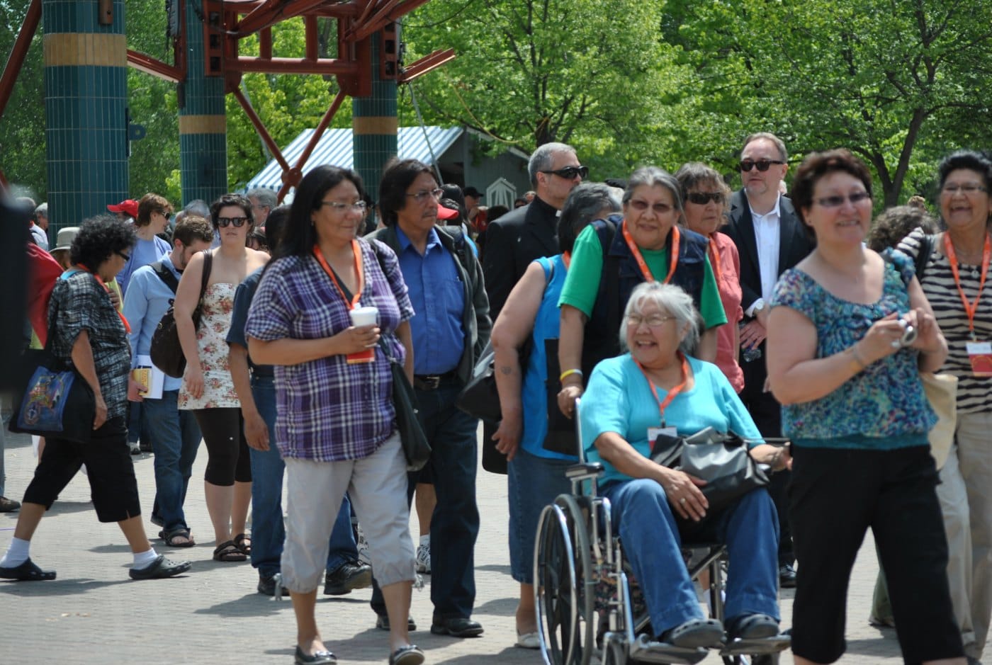 Residential schools survivors, their families, church and government representatives join a "Unity Walk" marking the start of the first TRC national event in Winnipeg June 16. Photo: Marites N. Sison