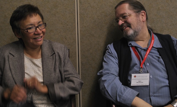 Esther Wesley, Anglican Healing Fund coordinator, and National Indigenous Anglican Bishop Mark MacDonald, at the recent Council of General Synod meeting. Photo: Marites Sison