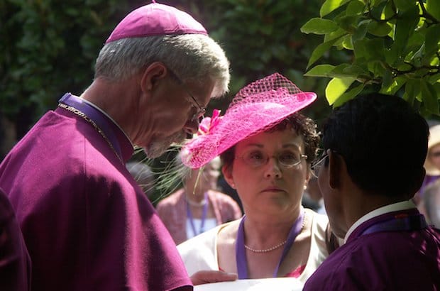 Bishop James Cowan and his spouse, Annette Hubbard, dress up for the garden party hosted by the Queen during the 2008 Lambeth Conference. Photo: Marites N. Sison