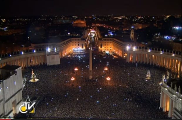 A bird’s-eye view of St. Peter’s Square in Rome. Photo: Vatican TV