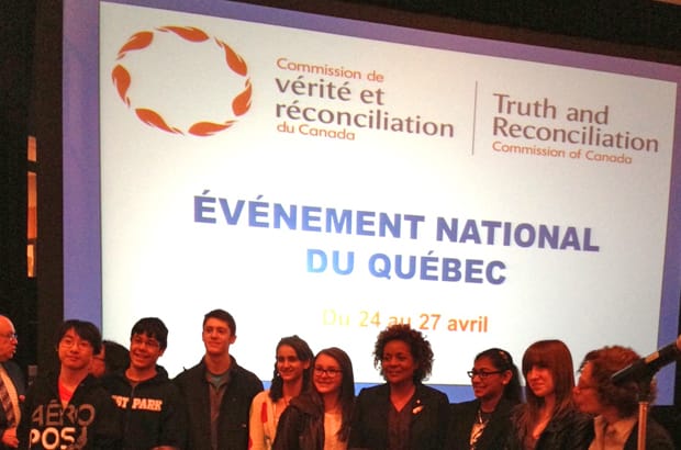 Former Governor General Michaëlle Jean poses with Montreal students who attended Education Day at the TRC Quebec National Event. Photo: Marites N. Sison