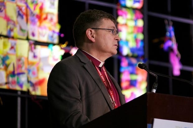 Archbishop Colin Johnson, a member of the structures working group, introduced the proposed changes to the church’s governance structures. Photo: Art Babych
