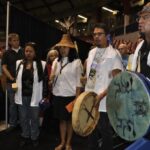 Sharing circles at the Churches Listening to Survivors Area end with drumming. Photo: Marites N. Sison