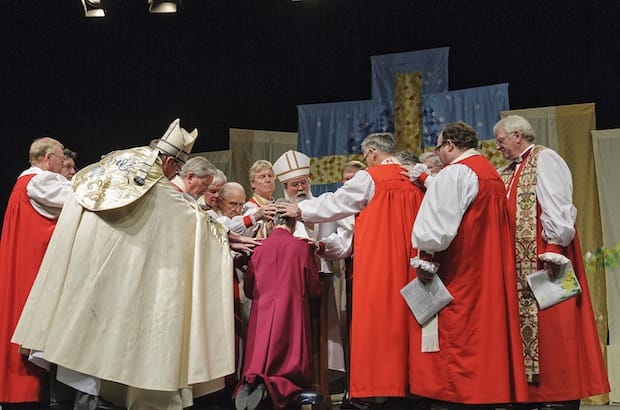 Eighteen Canadian and American Bishops take part in the consecration of Melissa Skelton, the first woman bishop of the Anglican diocese of New Westminster. Photo: Bayne Stanley