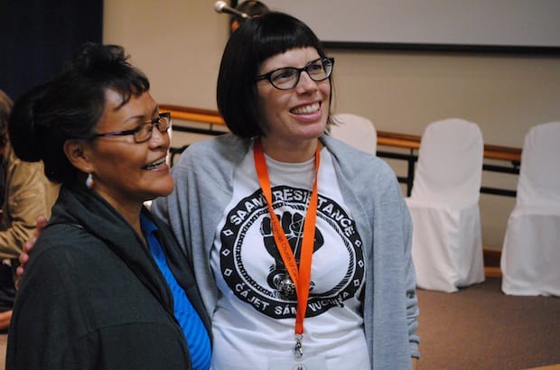Kaisa Huuva talks to Lorraine Netro of Old Crow, Yukon, after the keynote. Photo: André Forget