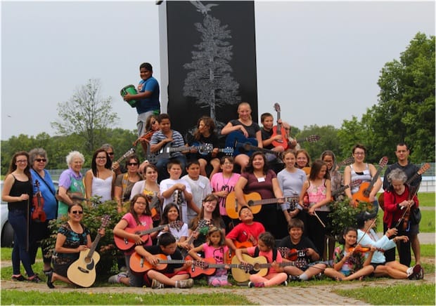 Campers and volunteer leaders at the second Music for the Spirit summer camp in Ohsweken, Six Nations. Photo: Richelle Miller