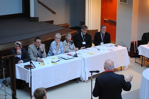 Donald Wilson, of the ecclesiastical province of British Columbia and Yukon, addresses a question to the commission on the marriage canon. Photo: André Forget