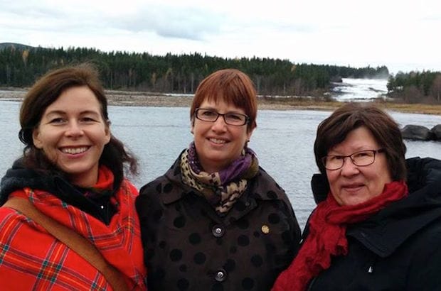 Ingrid Inga (right, Sami Parliament), Henriette Thompson (Anglican Church of Canada) and Mariann Lorstrand (left, Church of Sweden) at the Future of the Arctic: the Impact of Climate Change conference at Storforsen, Sweden. Photo: Contributed