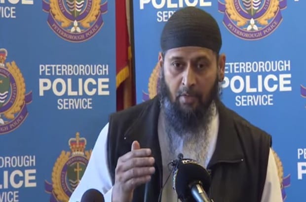 Shazim Khan, the imam of the Masjid Al-Salaam mosque, says the arson was an "isolated incident," adding, "this will not change our perception of this community, which is peaceful, loving and welcoming." Photo: Screen capture/CBC News