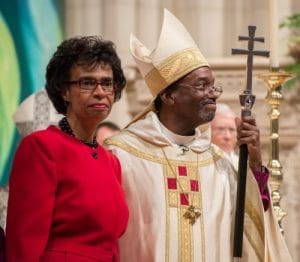 Presiding Bishop Michael B. Curry and wife, Sharon, greet the congregation at Washington National Cathedral Nov. 1 during his installation service. Photo: Danielle Thomas (c) 2015 Washington National Cathedral
