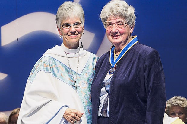 Elizabeth Murray, right, with Bishop Melissa Skelton at her investiture into the Order of the Diocese of New Westminster, Nov. 1, 205. Photo: Wayne Chose