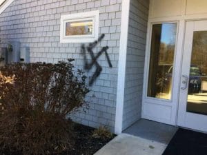 A swastika, originally a symbol of good fortune, was first co-opted by the Nazis as an anti-Semitic symbol and later by white nationalists in the United States. Vandals spray-painted the symbol near an entrance to St. David's Episcopal Church in Bean Blossom, Indiana. Photo: Facebook
