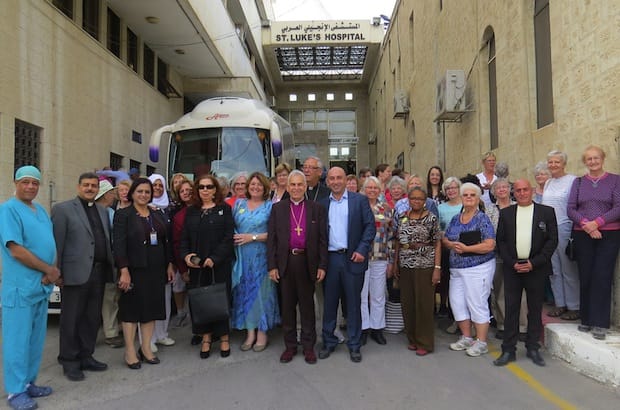 Archbishop Suheil Dawani, Shafeeqa Dawani and Fr. Ibrahim Nairouz join women from the Anglican diocese of Ottawa in a tour of St. Luke's Hospital in Nablus, Palestine. Photo: Susan Lomas