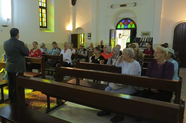 Fr. Ibrahim Nairouz speaks to delegates from the Anglican diocese of Ottawa during their visit to St. Philip's Episcopal Church in Nablus, Palestine. Photo: Susan Lomas