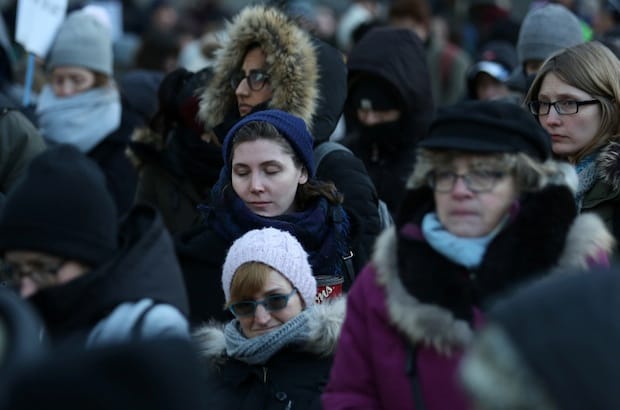 Torontonians observe a moment of silence for victims of the January 29 Quebec City mosque shooting. Six people were killed and 19 others wounded in the attack, which occurred during evening prayers. Photo: Chris Helgren/Reuters