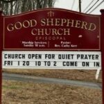 The sign outside Good Shepherd Episcopal Church in Hilltown, Pennsylvania, invites people to stop in for prayer on Inauguration Day. Photo: Good Shepherd Episcopal Church via Facebook