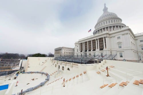 Construction on the 58th Presidential Inaugural Platform continued Jan. 4 on the west front of the U.S. Capitol. Photo: Joint Congressional Committee on Inaugural Ceremonies via Facebook