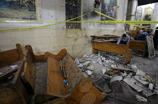 Aftermath of the Palm Sunday explosion at St. George’s Coptic Church in Tanta, north of Cairo. Photo: Mohamed Abd El Ghany/Reuters