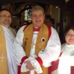 L-R: Canon Rod BrantFrancis, Bishop of Ontario Michael Oulton and the Rev. Lisa BrantFrancis after an Easter festival of lessons and carols held April 23 at Christ Church, Tyendinaga, Ont. Photo: Contributed