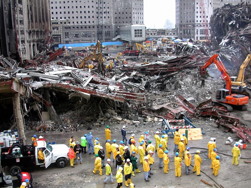Workers search through the debris after the September 11, 2001 attack at the World Trade Centre in New York City. Photo: Larry Bruce/Shutterstock.com