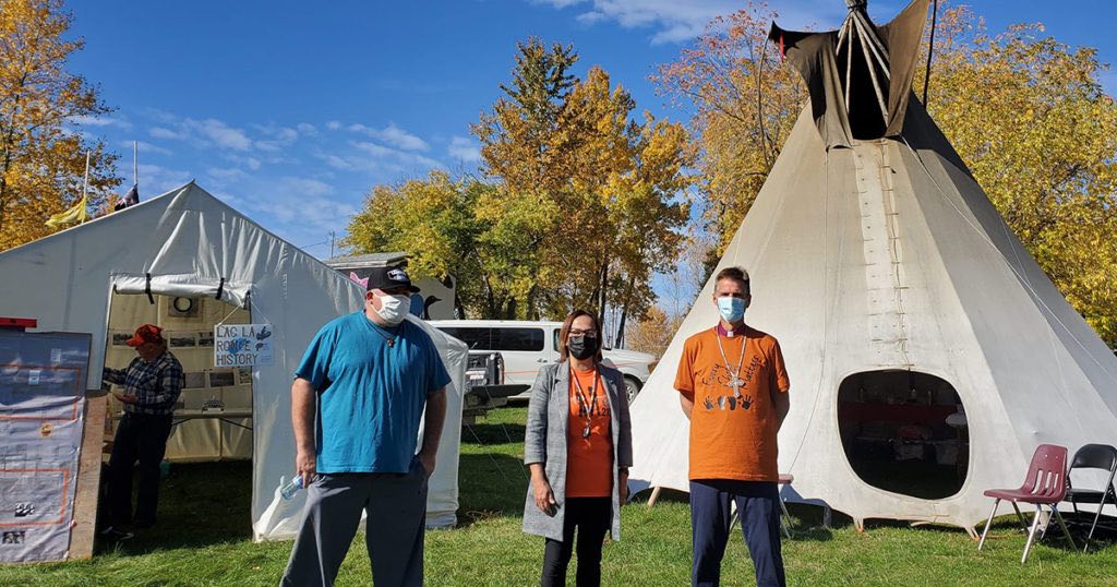 Hawkins (right) with Cook-Searson (centre) and LLRIB councillor Devin Bernatchez at the site in La Ronge. Photo: Contributed