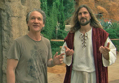 Comedian Bill Maher, left, stars in Religulous, his term blending "religious" and "ridiculous." Maher says that religious beliefs are childish, self-serving and dangerous. The documentary includes a host of interviews.