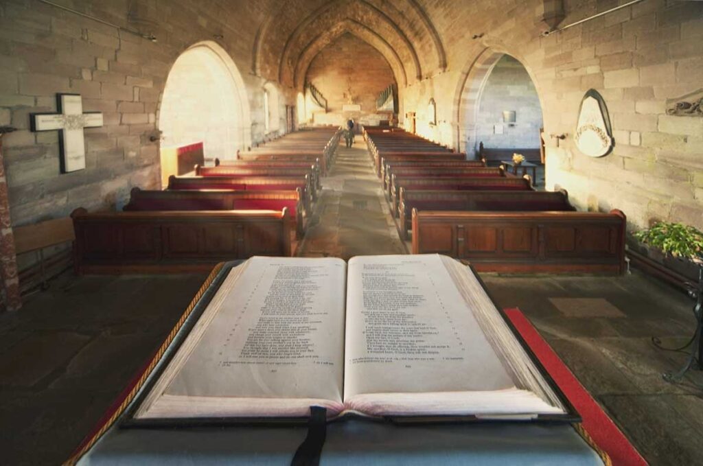 An open Bible at a church in Durham, England. Photo: John Short