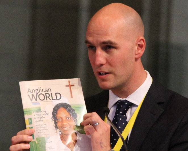 Jan Butter, Anglican Communion director of communications, announces the relaunch of Anglican World at the recent Anglican Consultative Council meeting in Auckland, New Zealand. Photo/ACNS