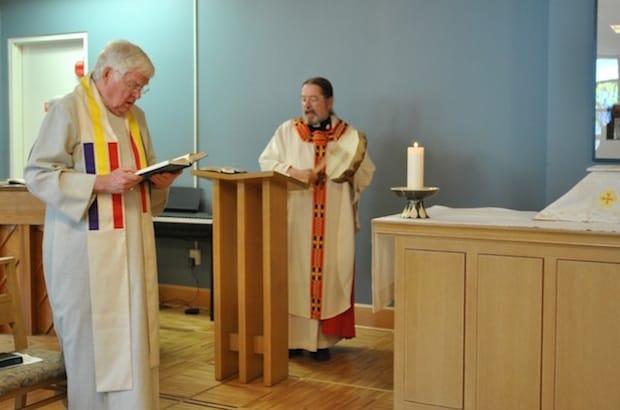 (L to R): Archbishop Michael Peers, former primate of the Anglican Church of Canada, and National Indigenous Anglican Bishop Mark MacDonald. Photo: Marites N. Sison