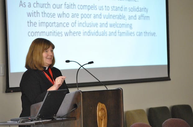 Bishop Jane Alexander shares her diocese’s “painful” experience when it got involved in Housing First and the City of Edmonton’s 10-year plan to end homelessness in the city. Photo: Marites N. Sison