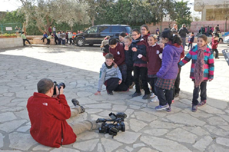 Pupils at Ramallah's Arab Evangelical Episcopal School ham it up for Scott Brown's camera. Photo: Anglican Video