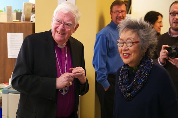 Former Governor General Adrienne Clarkson and Archbishop Michael Peers at the book launch for the Peers memoir, More Than I Can Say. Photo: Simon Chambers