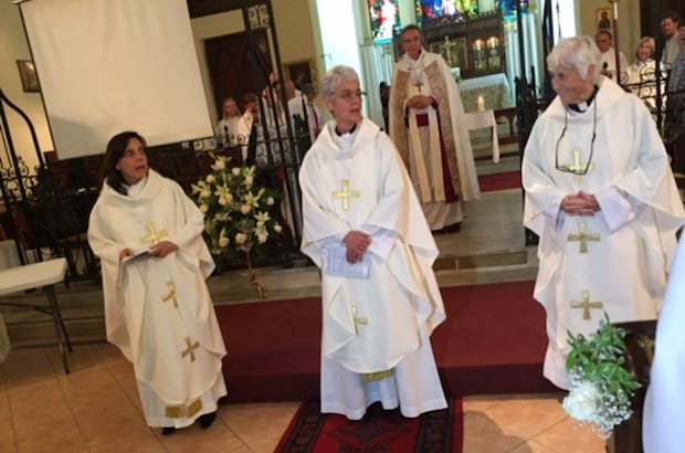 The first women priests ordained in the diocese of Uruguay (L to R): The Rev. Susana Lopez Lerena, the Rev. Cynthia Myers Dickin and the Rev. Audrey Taylor Gonzalez. Photo: Contributed