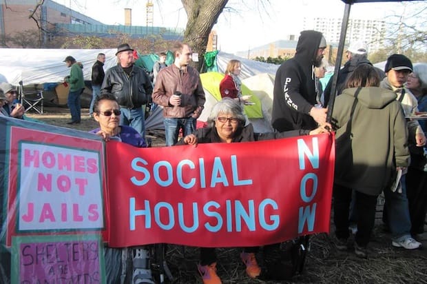 Tent city residents protest Victoria's affordable housing shortage. Photo: Super InTent City Facebook page