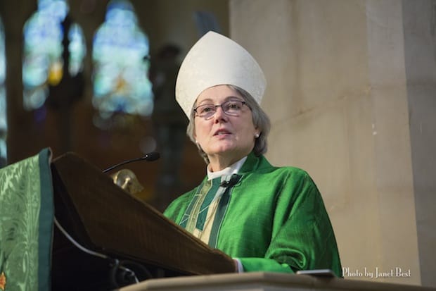 Bishop Mary Irwin-Gibson reads her "charge," or opening address, at the annual synod of the diocese of Montreal. Photo: Janet Best