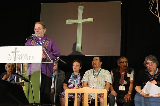 National Indigenous Anglican Bishop Mark MacDonald and members of the Anglican Council of Indigenous Peoples (ACIP) discuss the features of a self-determining Indigenous Spiritual Ministry. Photo: Art Babych