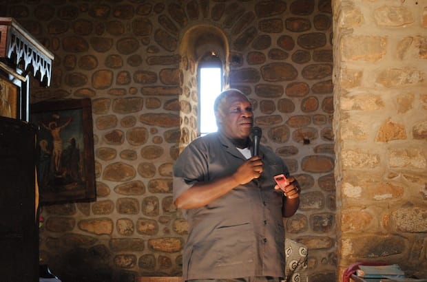 The Rev. Geoffrey Monjesa speaks at St. Mary and St. Bartholomew Anglican Cathedral in Masasi. Photo: André Forget