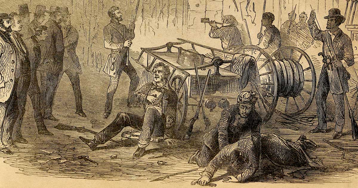 ohn Brown and his men raid Harpers Ferry Armory in 1859, part of an effort to spark a slave uprising. photo: Internet Archive book images